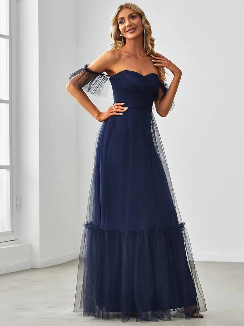 Off-Shoulder Layered Skirt Tulle Evening Dress