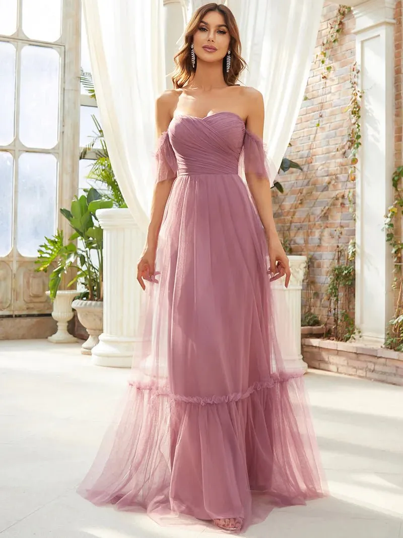 Off-Shoulder Layered Skirt Tulle Evening Dress