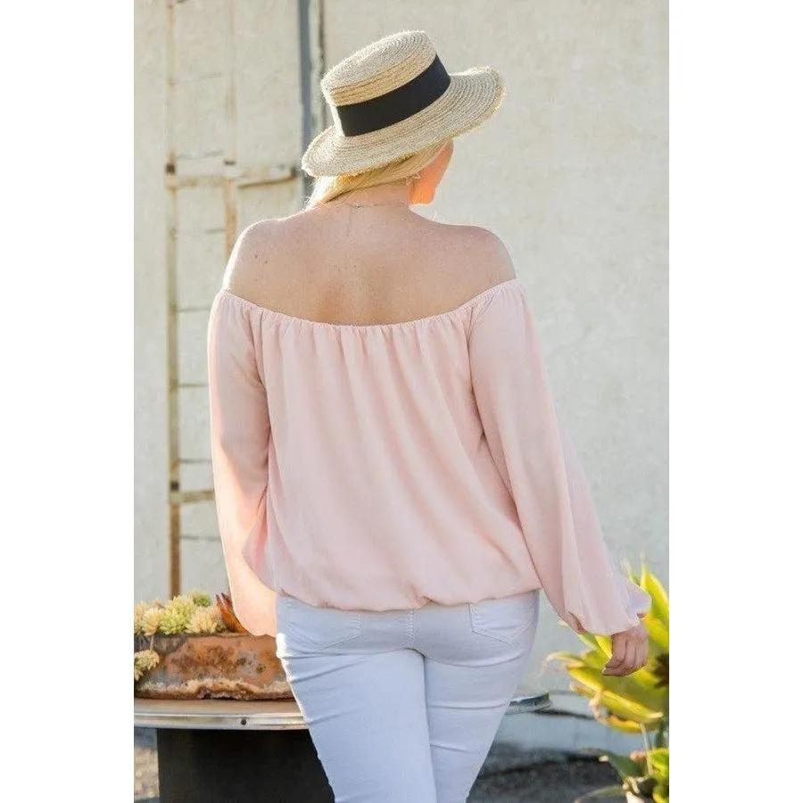 Off Shoulder Long Bubble Sleeve Solid Top