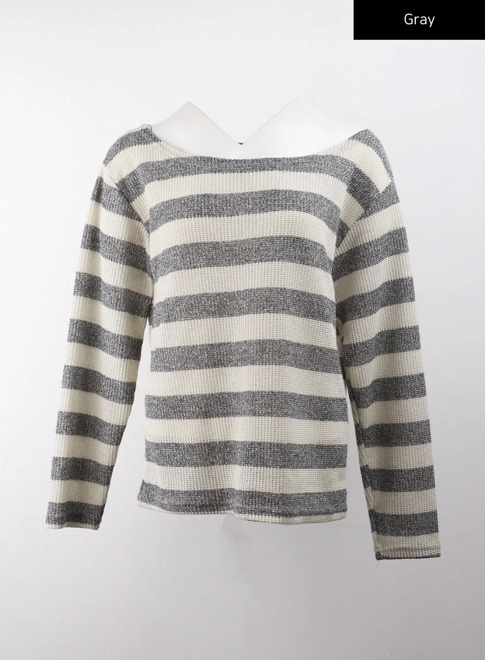 Off-Shoulder Stripe Long Sleeve Top CJ405