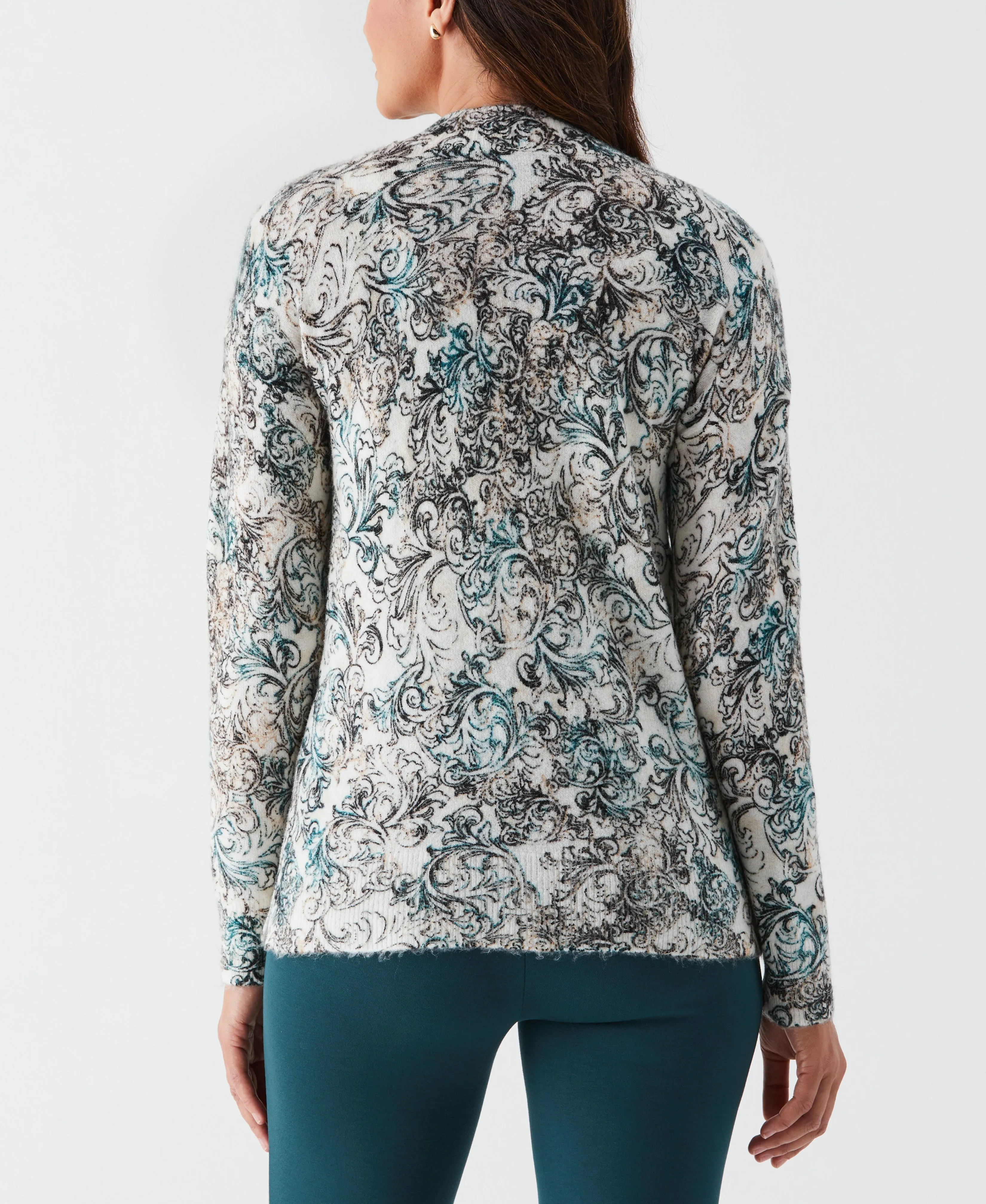 Petite Acanthus Scrolls Print Mock-Neck Pullover Sweater