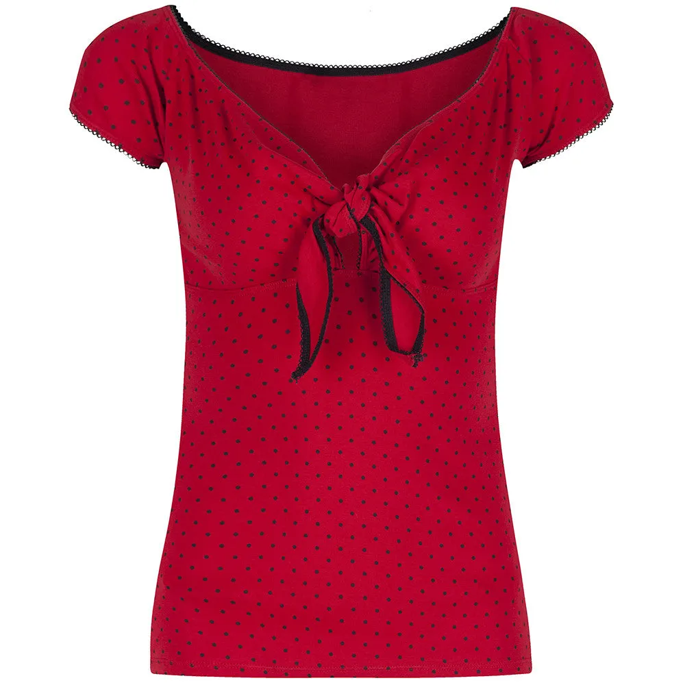 Red Polka Dot Tie Front Top