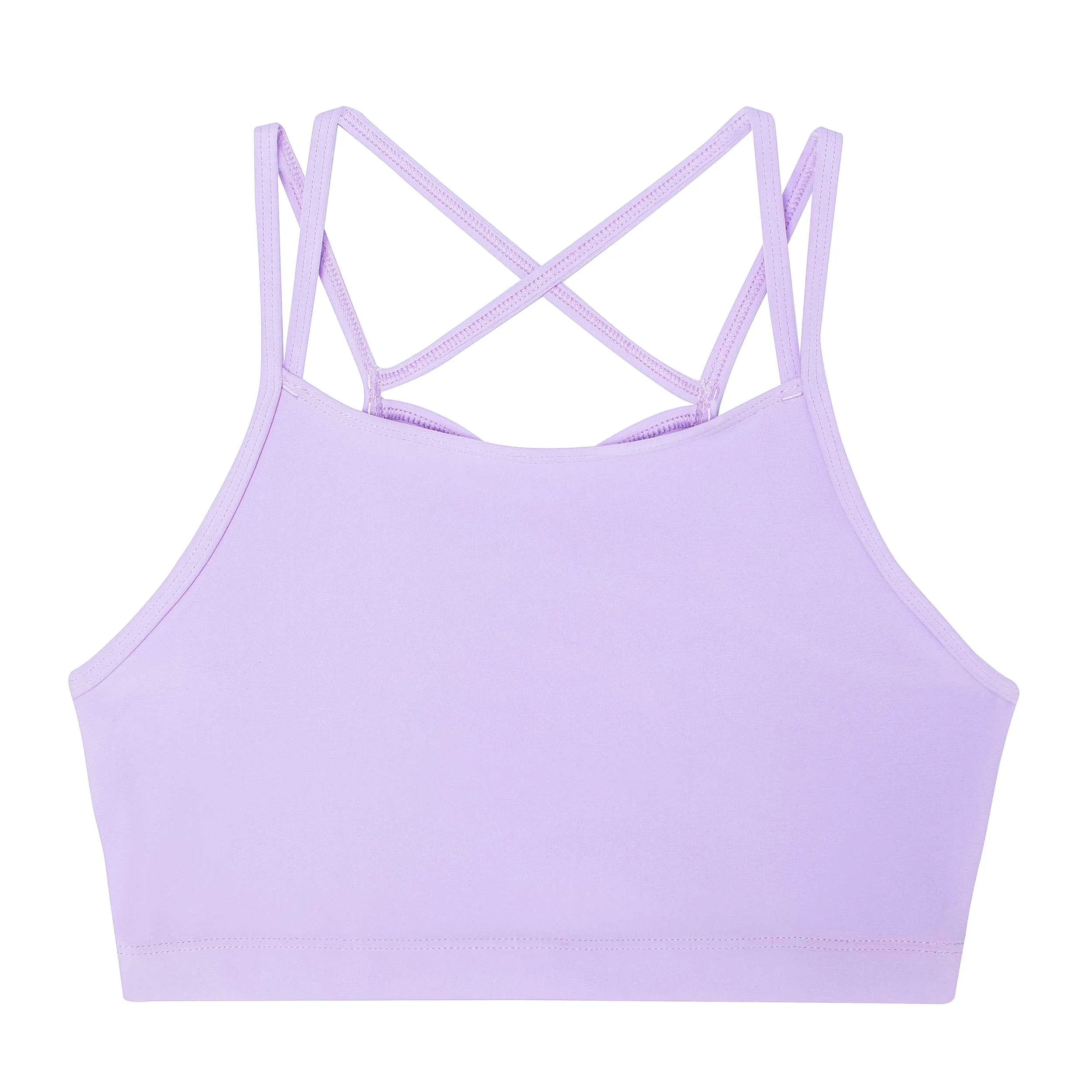 Remi: Criss-Cross Back Bra Crop Top in Lilac