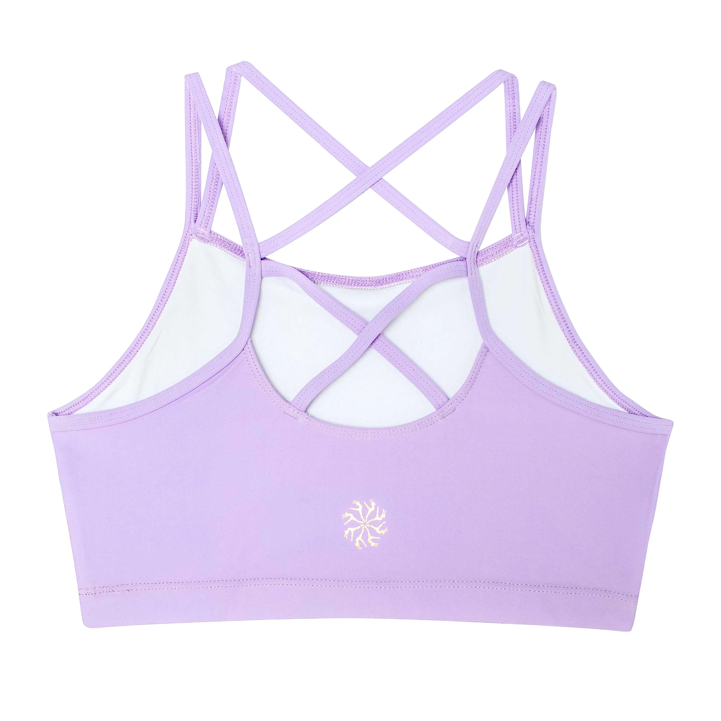 Remi: Criss-Cross Back Bra Crop Top in Lilac