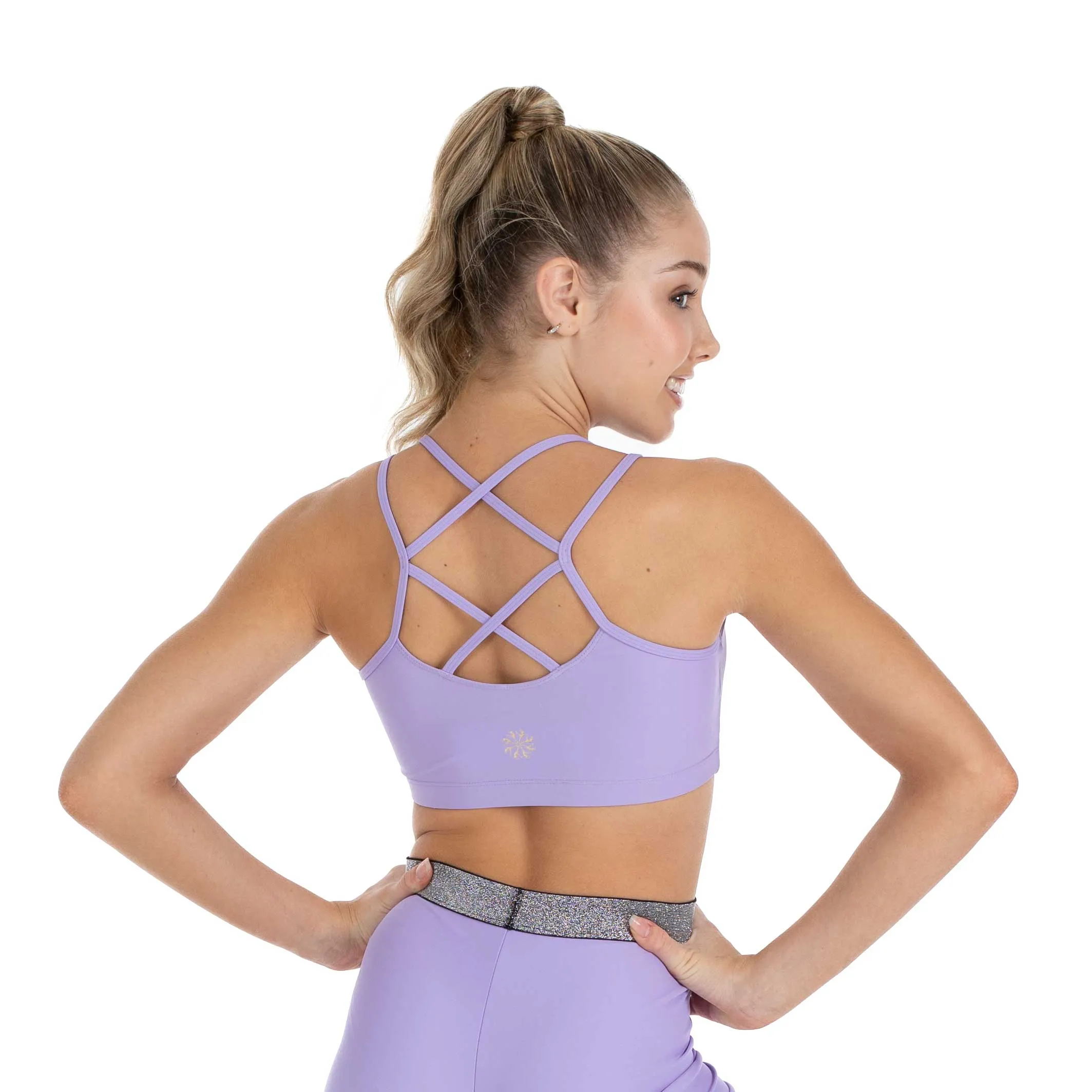 Remi: Criss-Cross Back Bra Crop Top in Lilac