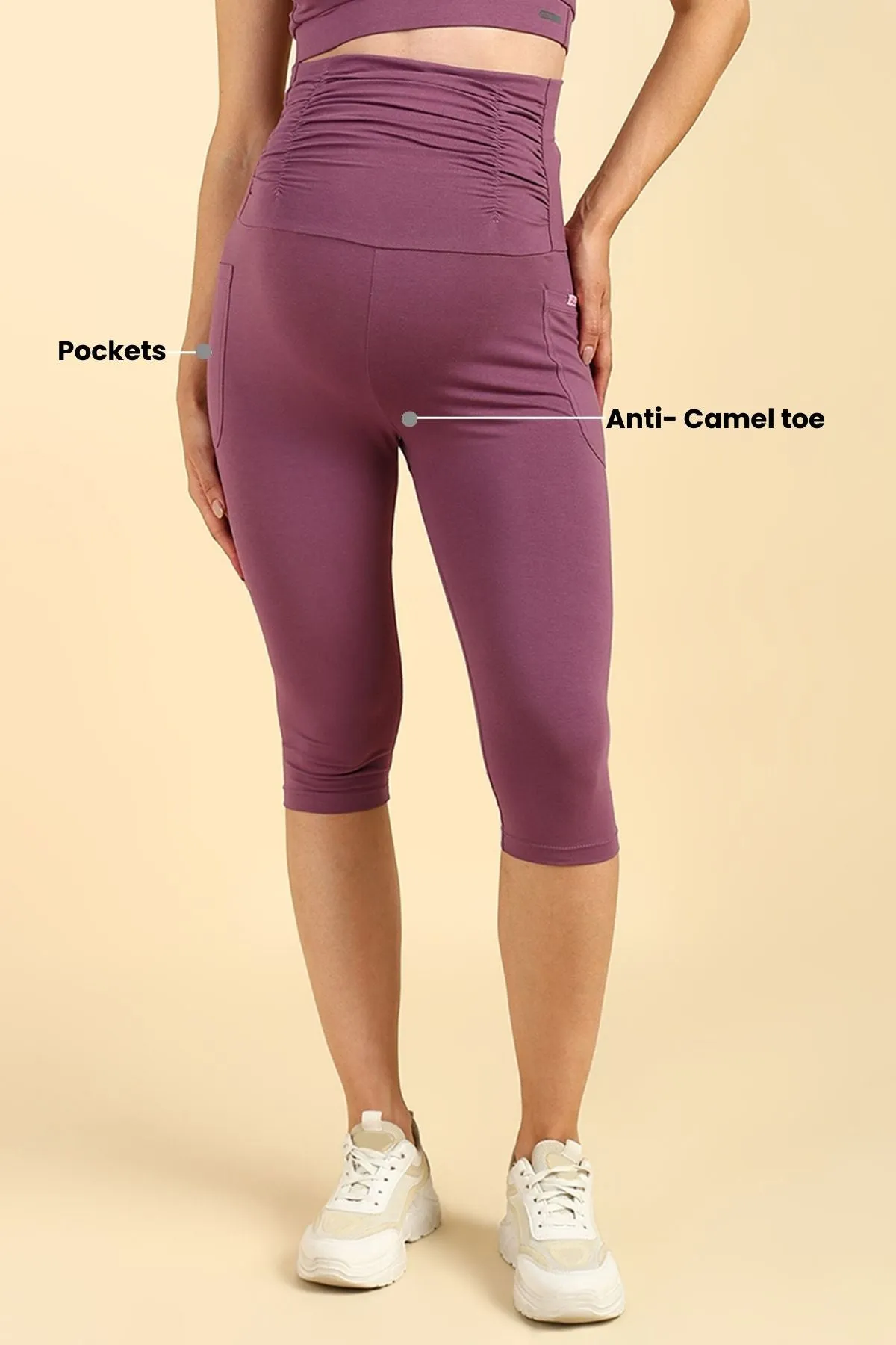 Ruched Cotton Rosewood Maternity Capri (Pregnancy & Postpartum)