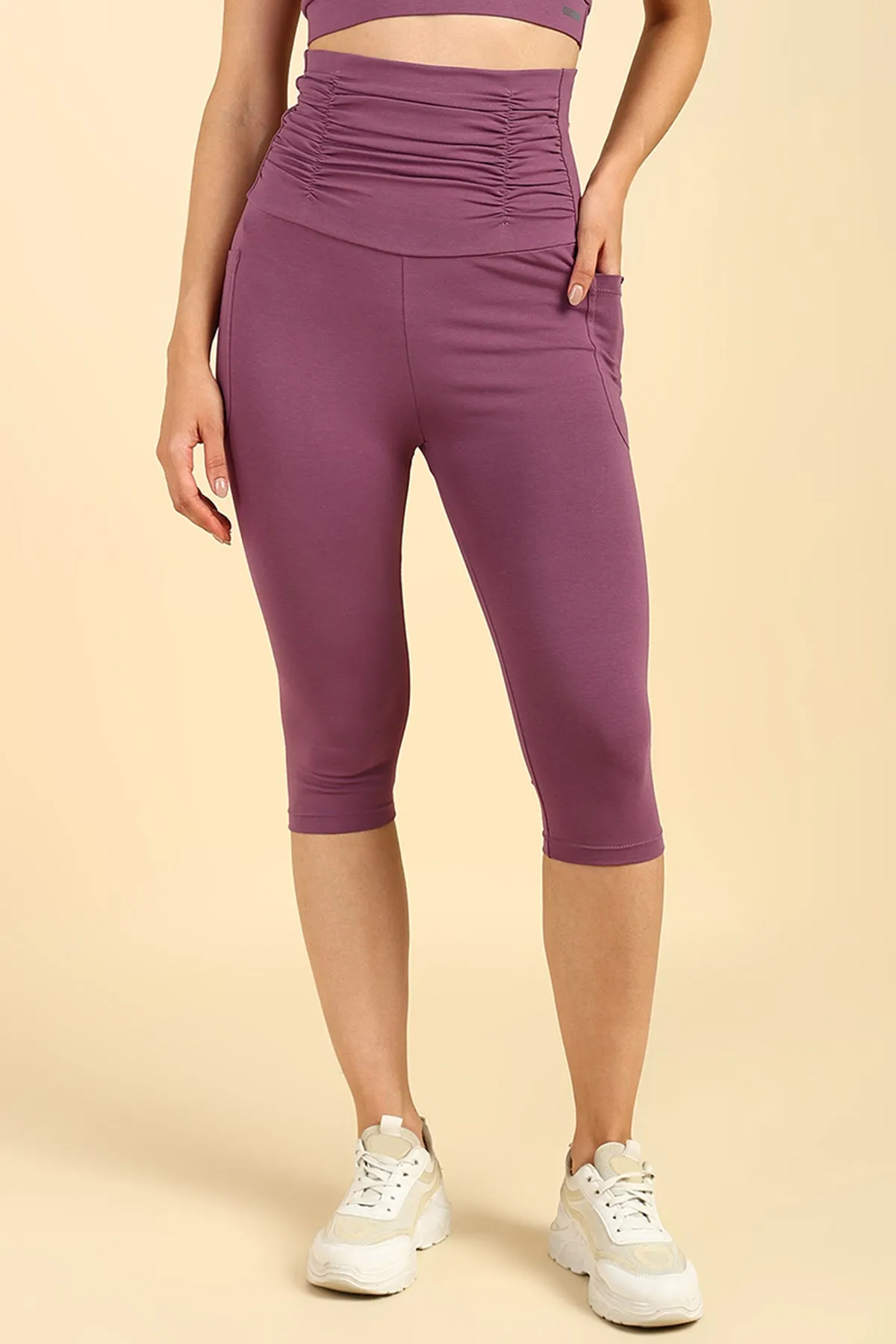 Ruched Cotton Rosewood Maternity Capri (Pregnancy & Postpartum)