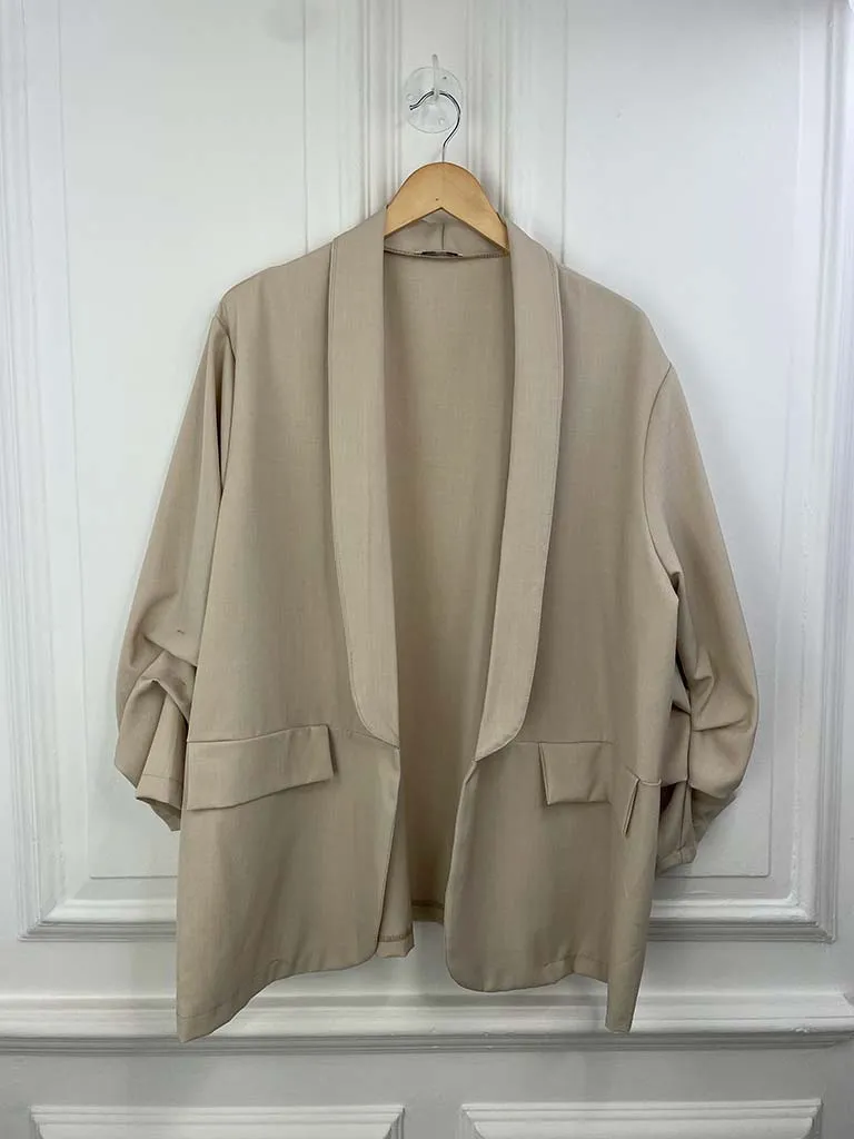 Ruched Sleeve Boyfriend Blazer - Stone