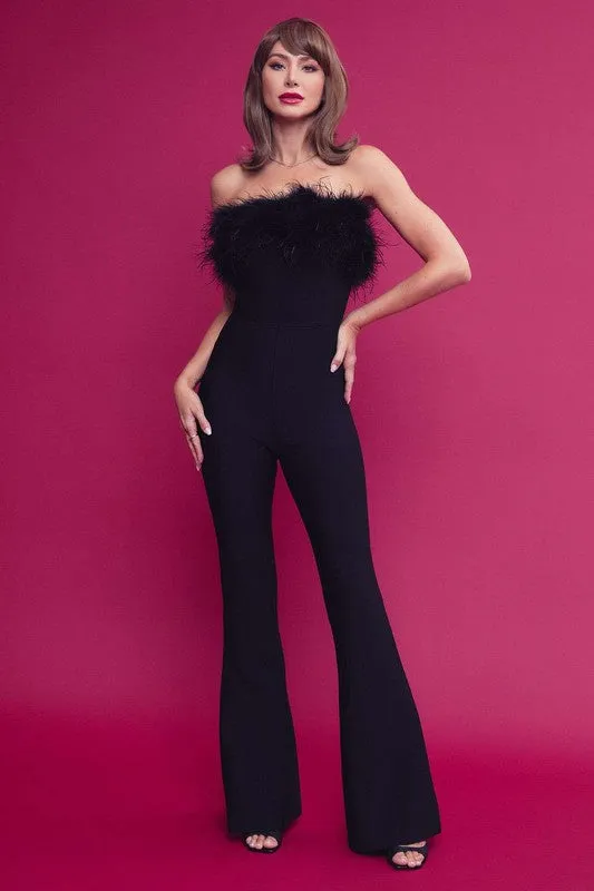 Sexy Fur Jumpsuit - Black