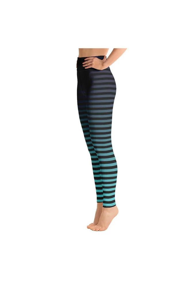 Shades of Blue Stripes Yoga Leggings