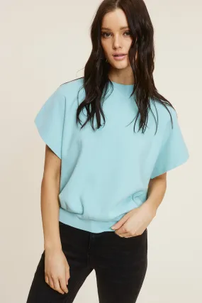 Sky Blue Mock Neck Short Sleeve