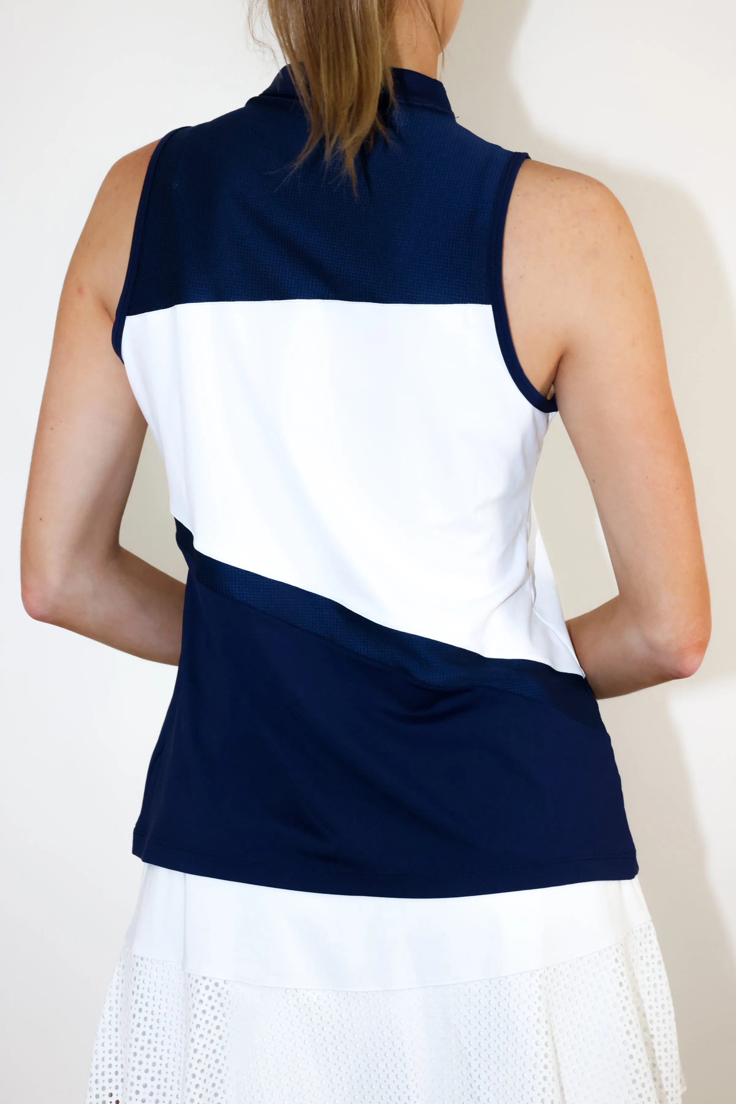 Sleeveless 1/4 Zip Mock Neck Top