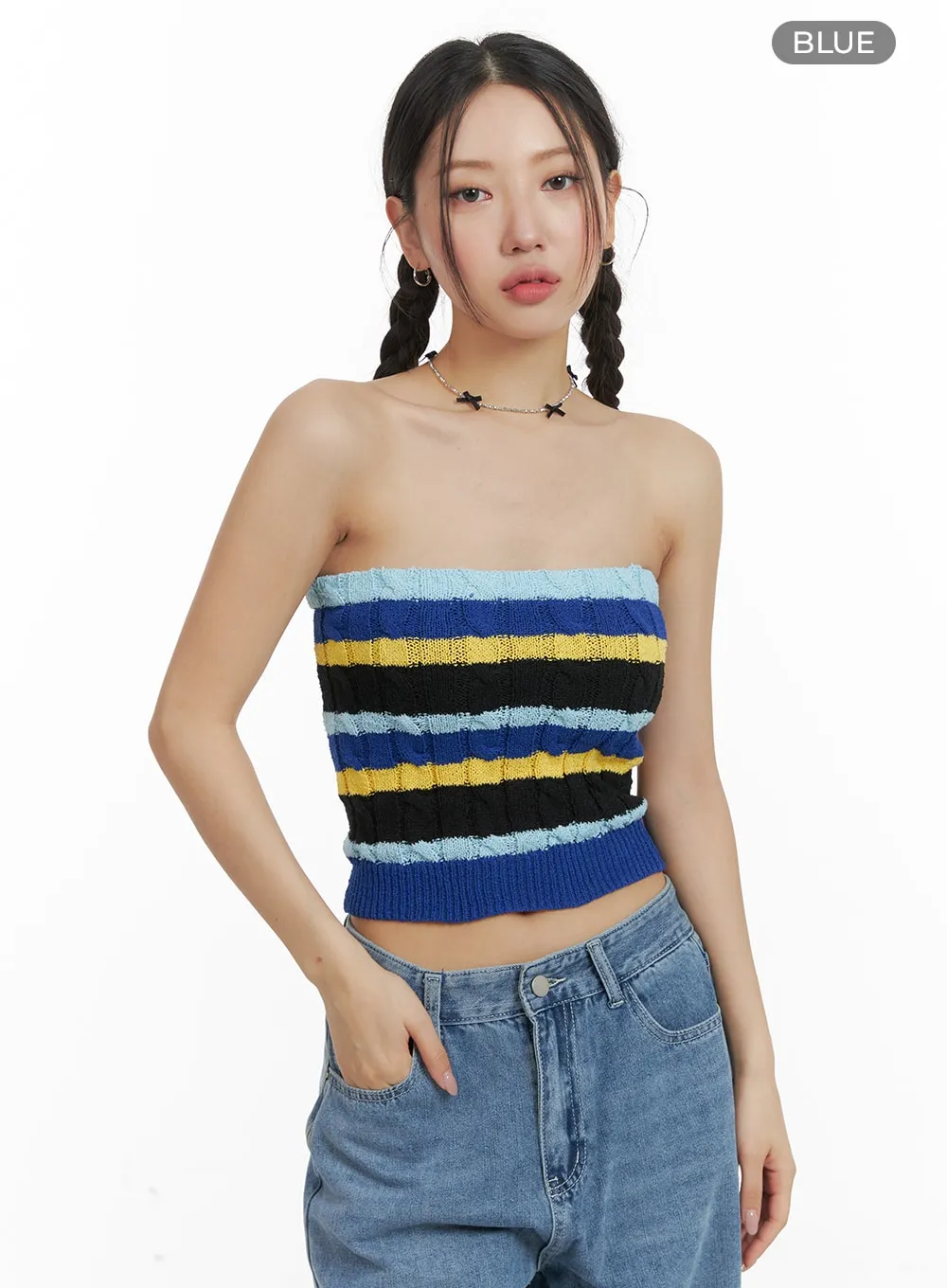 Stripe Knit Tube Top OM428