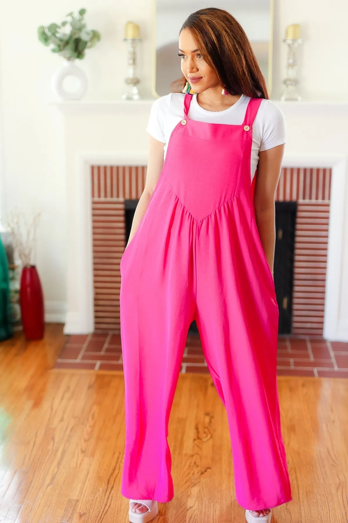 Summer Dreaming Pink Wide Leg Suspender Overall Jumpsuit (Shipping in 1-2 Weeks)