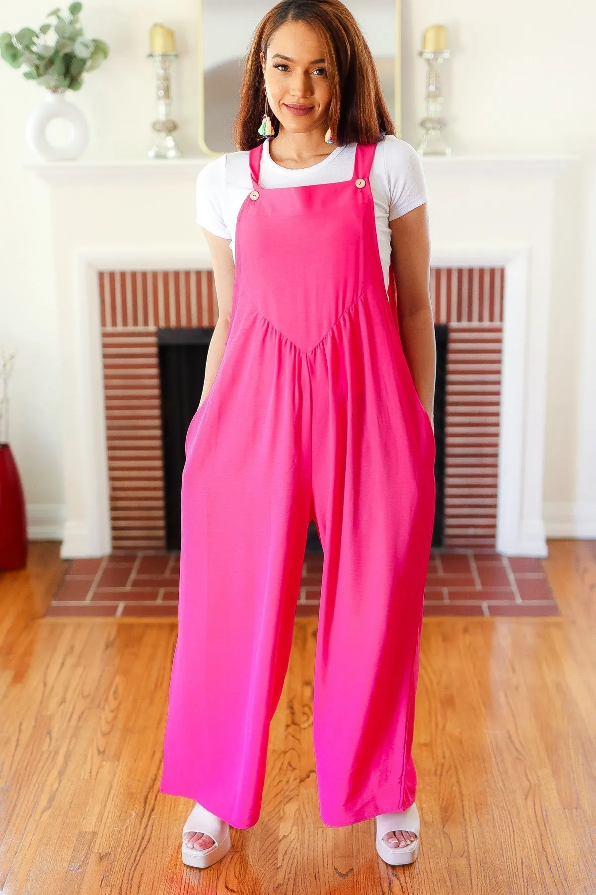 Summer Dreaming Pink Wide Leg Suspender Overall Jumpsuit (Shipping in 1-2 Weeks)