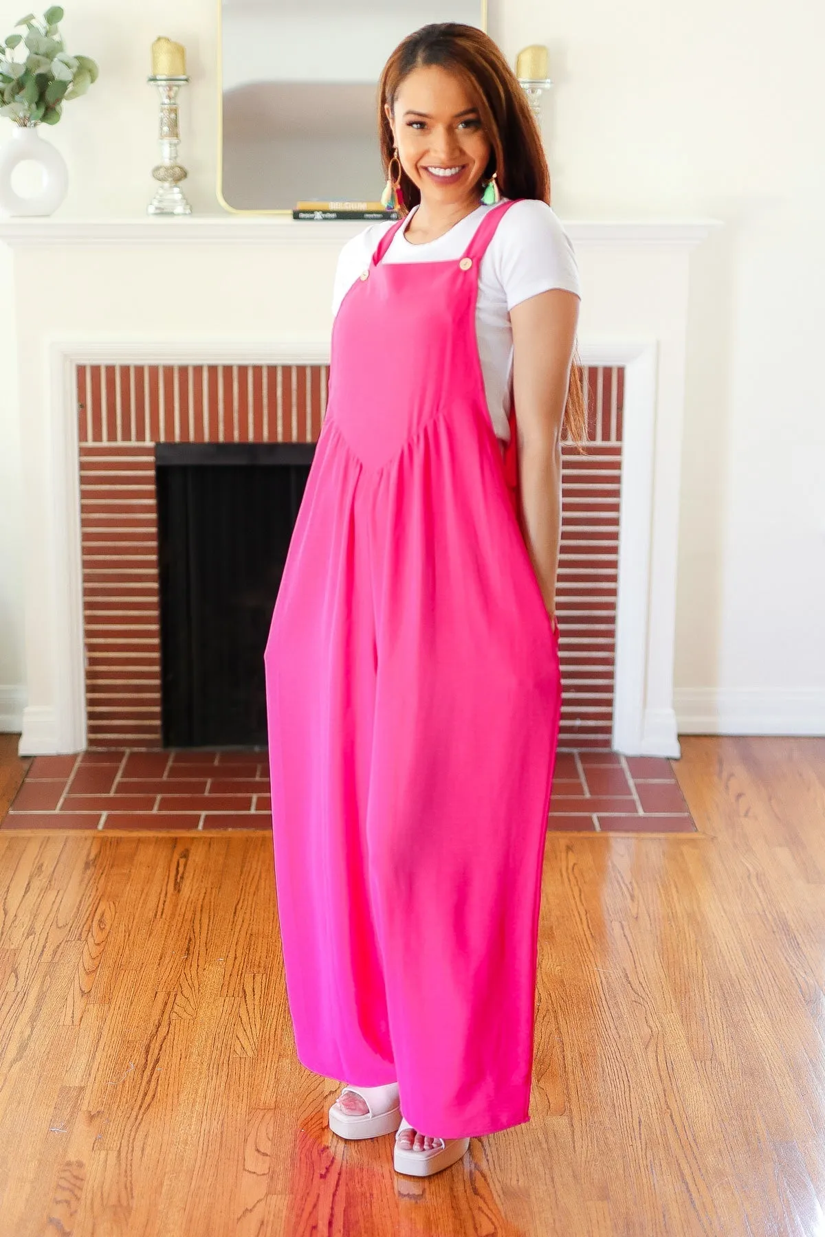 Summer Dreaming Pink Wide Leg Suspender Overall Jumpsuit (Shipping in 1-2 Weeks)