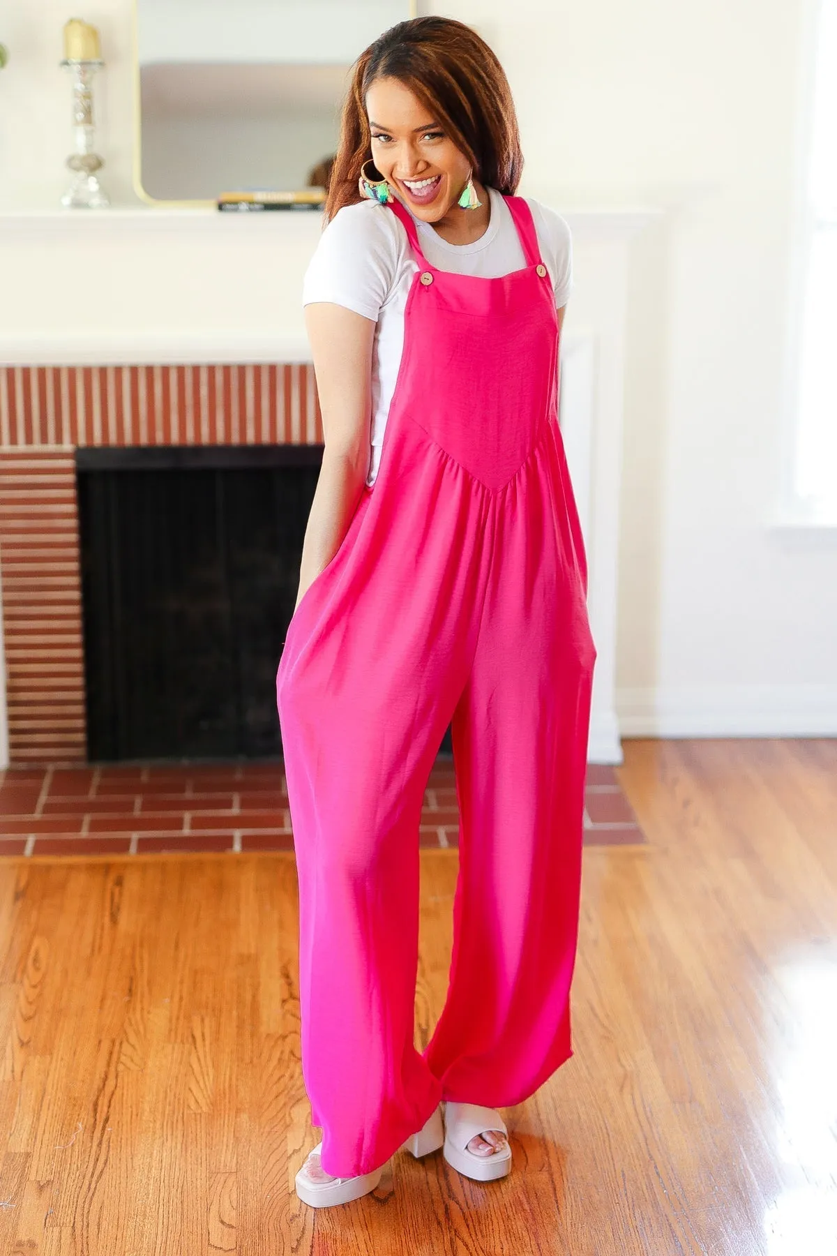 Summer Dreaming Pink Wide Leg Suspender Overall Jumpsuit (Shipping in 1-2 Weeks)