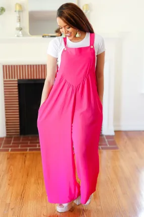 Summer Dreaming Pink Wide Leg Suspender Overall Jumpsuit (Shipping in 1-2 Weeks)