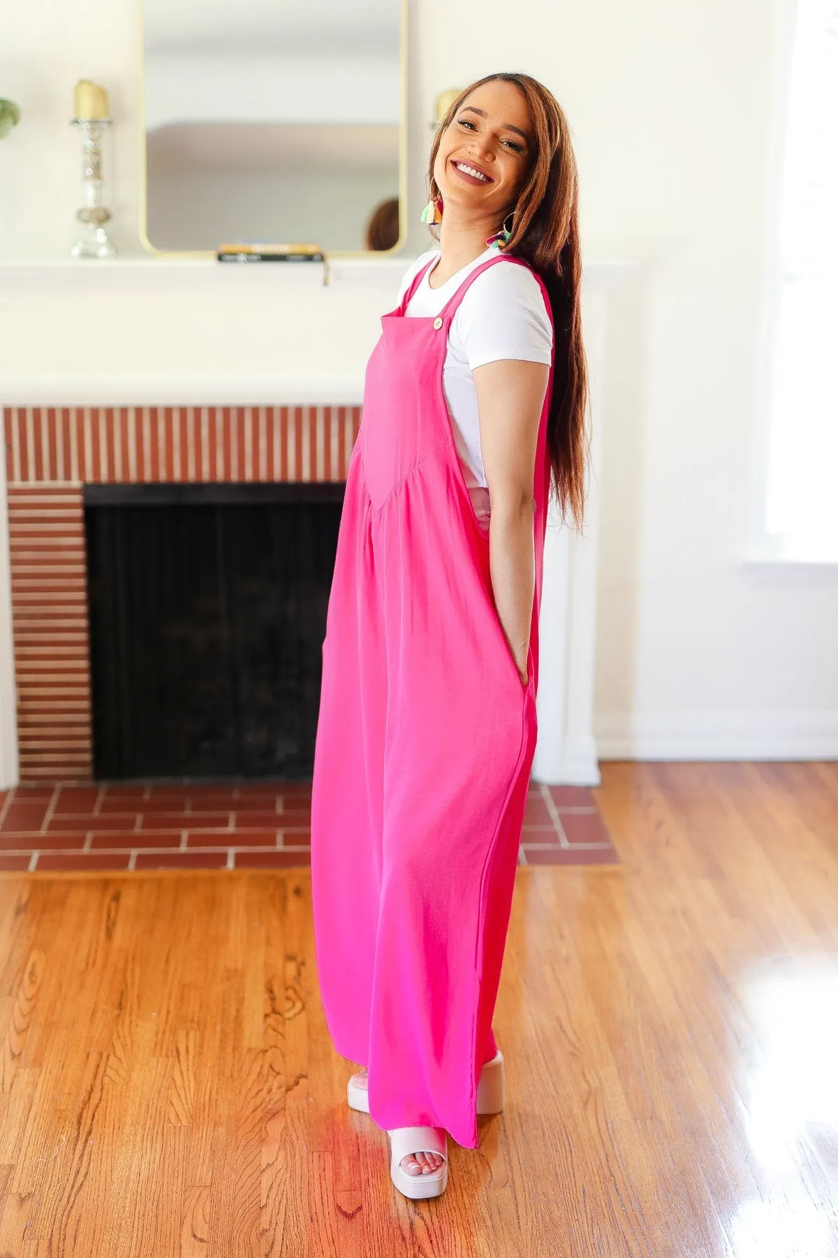 Summer Dreaming Pink Wide Leg Suspender Overall Jumpsuit (Shipping in 1-2 Weeks)