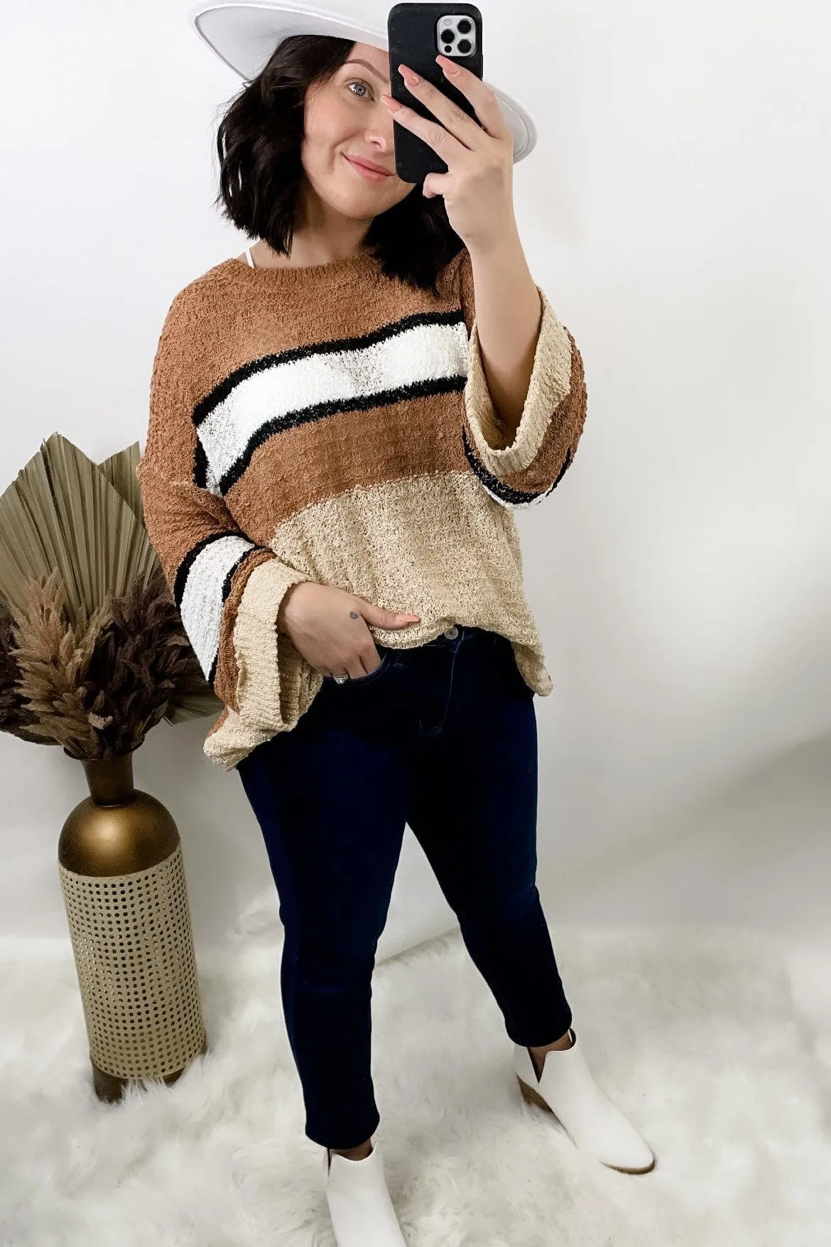 The Final Rose- {Pink/Cream & Olive/Tan} Striped Color Block Knit Sweater