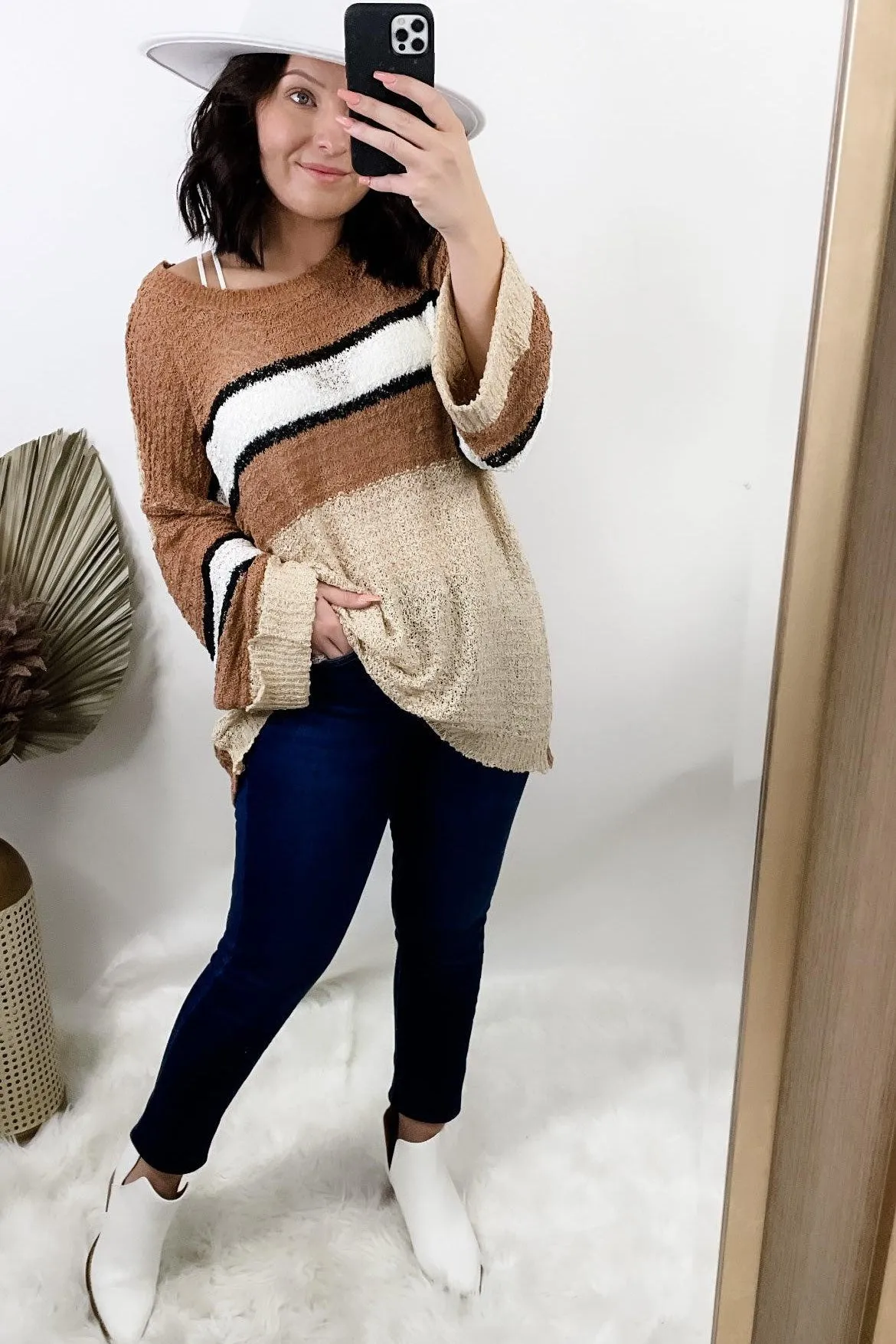 The Final Rose- {Pink/Cream & Olive/Tan} Striped Color Block Knit Sweater