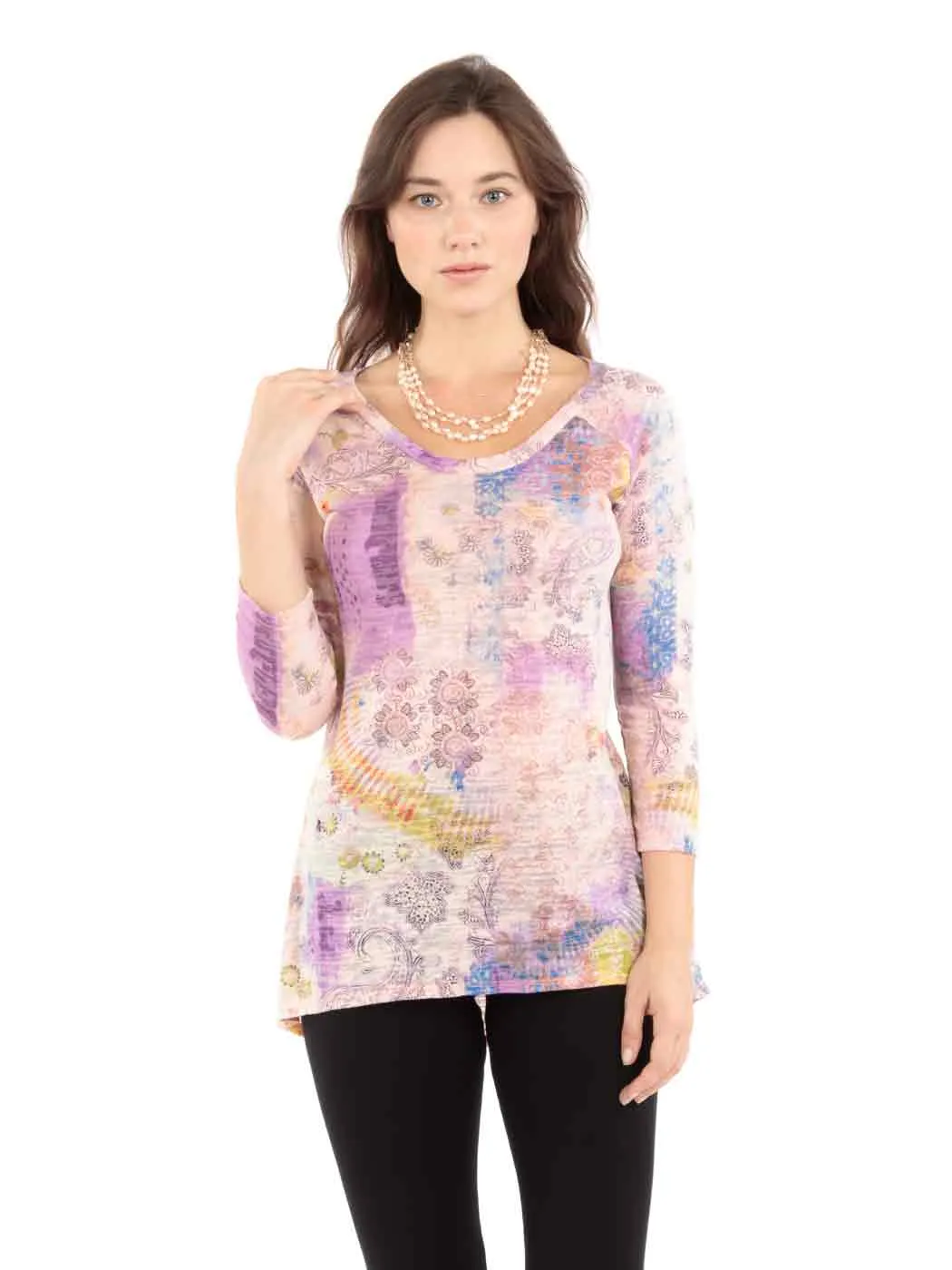 Tianello "Cecelia" Print Knit Jersey Burnout "Livia" Tunic (Limited Sizes Available)