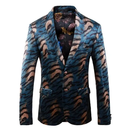 Tiger Print Velvet Blazer Men's