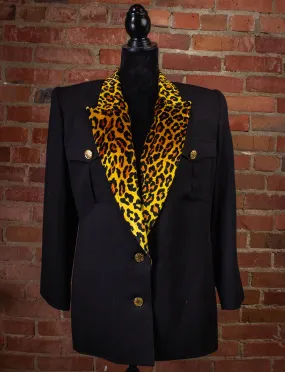 Vintage Criscione Black and Cheetah Print Collar Blazer 90s Medium