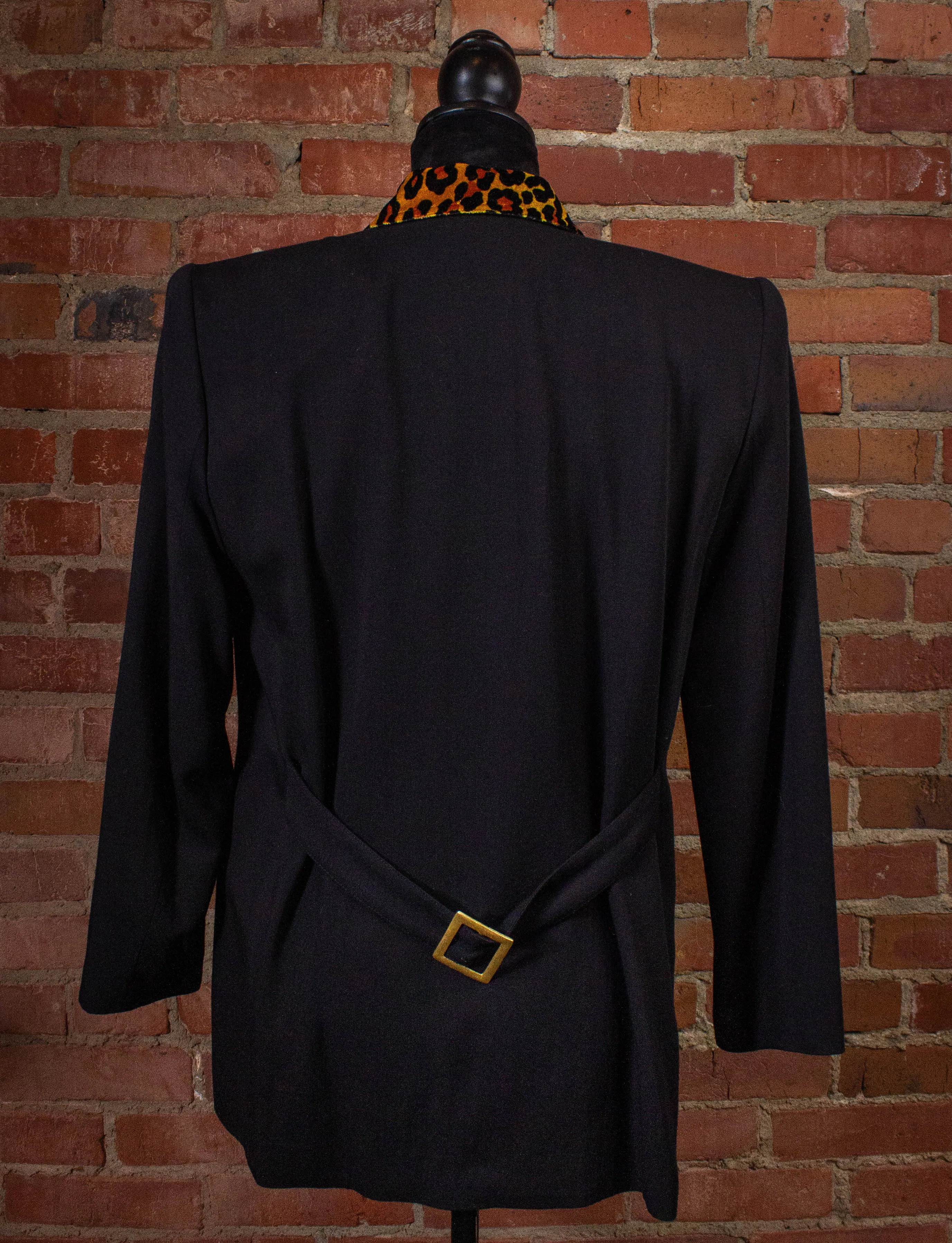 Vintage Criscione Black and Cheetah Print Collar Blazer 90s Medium