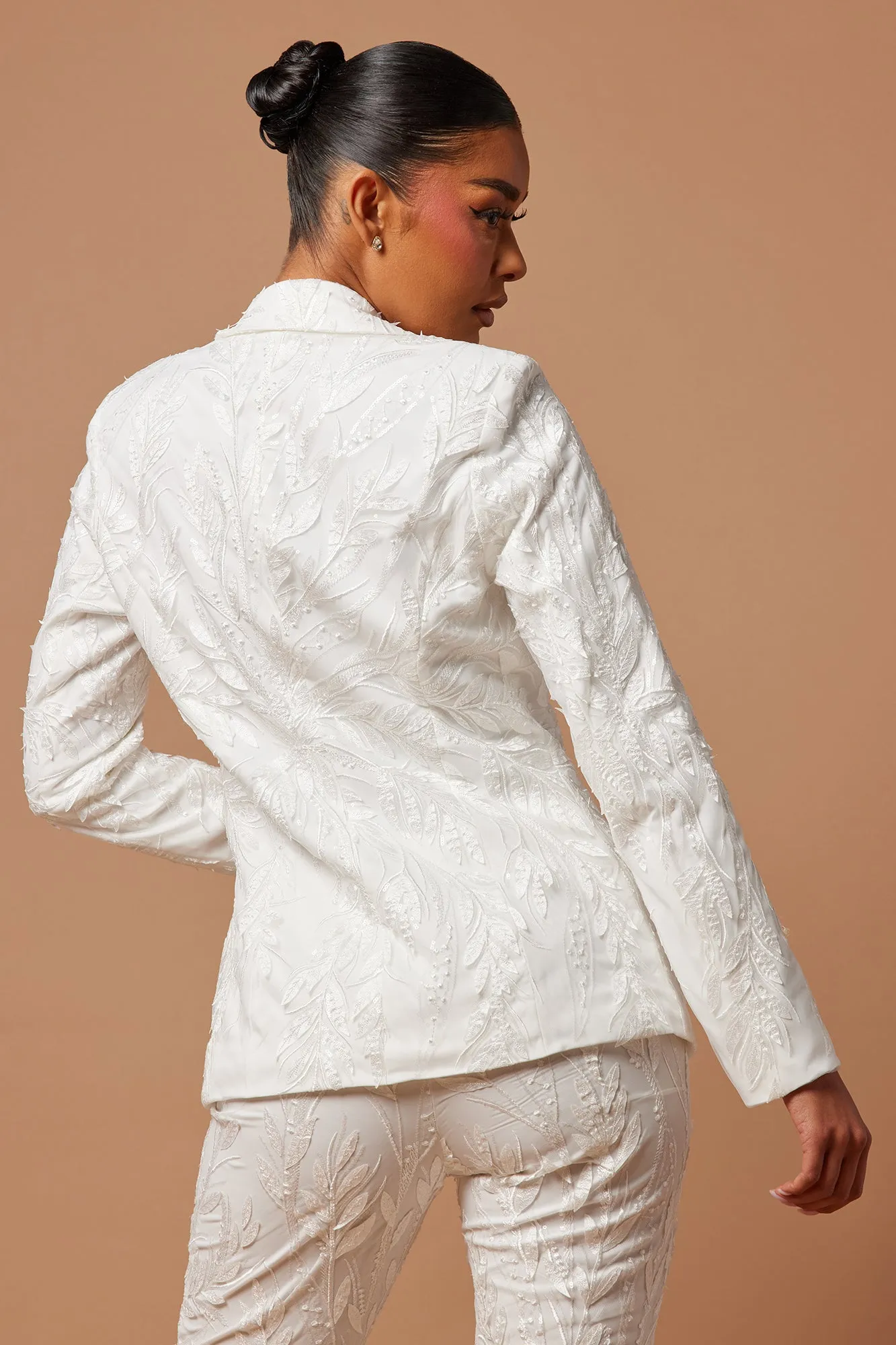 Willa Sequin Embroidered Blazer - White