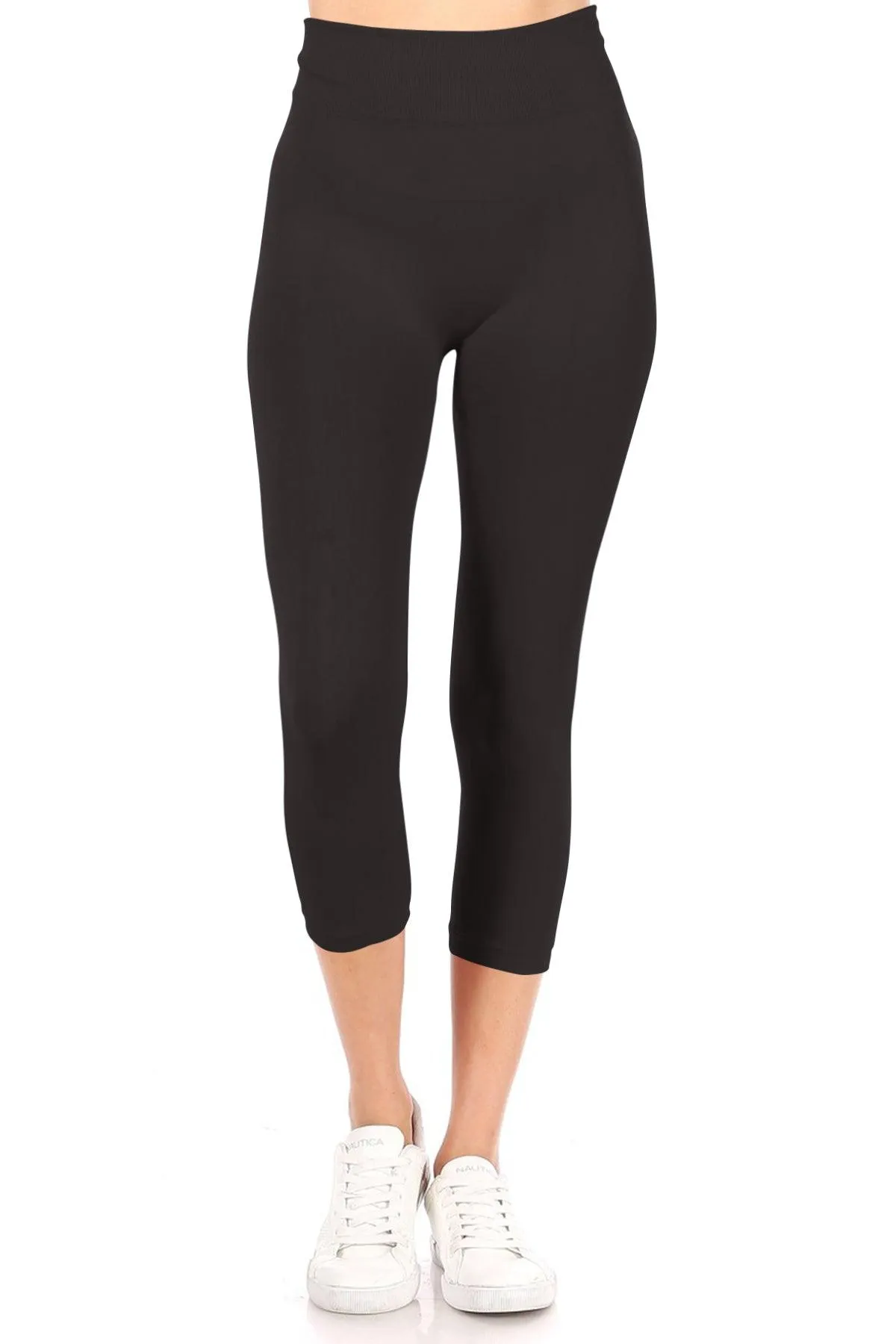 Women's Casual High Waist Solid Seamless Capri Leggings