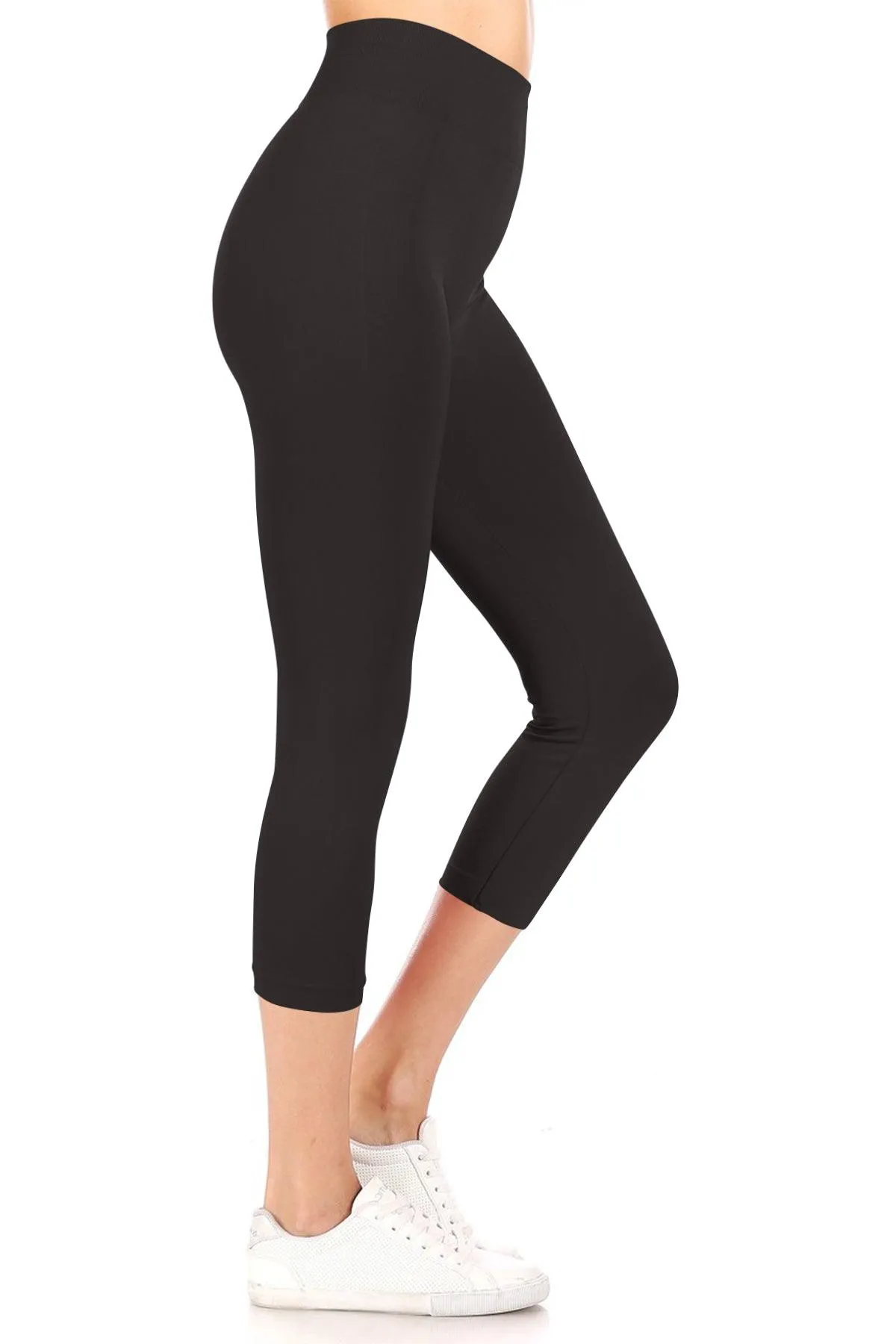 Women's Casual High Waist Solid Seamless Capri Leggings