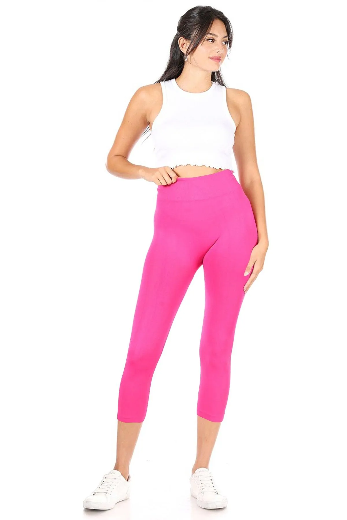 Women's Casual High Waist Solid Seamless Capri Leggings